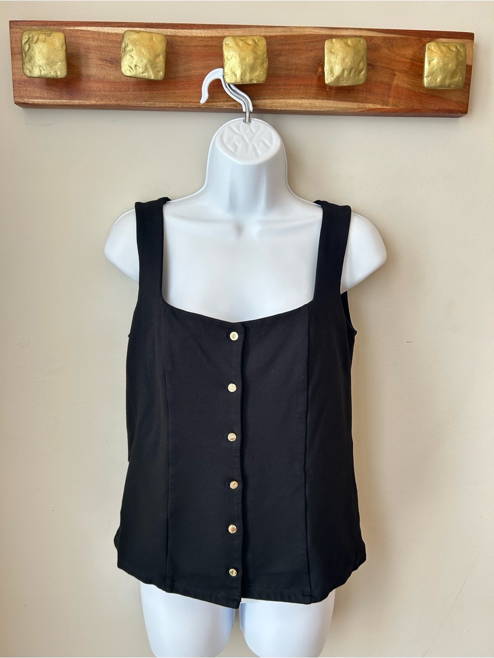 Nine West Black Square Neck Elevated Basic Tank Top Size M